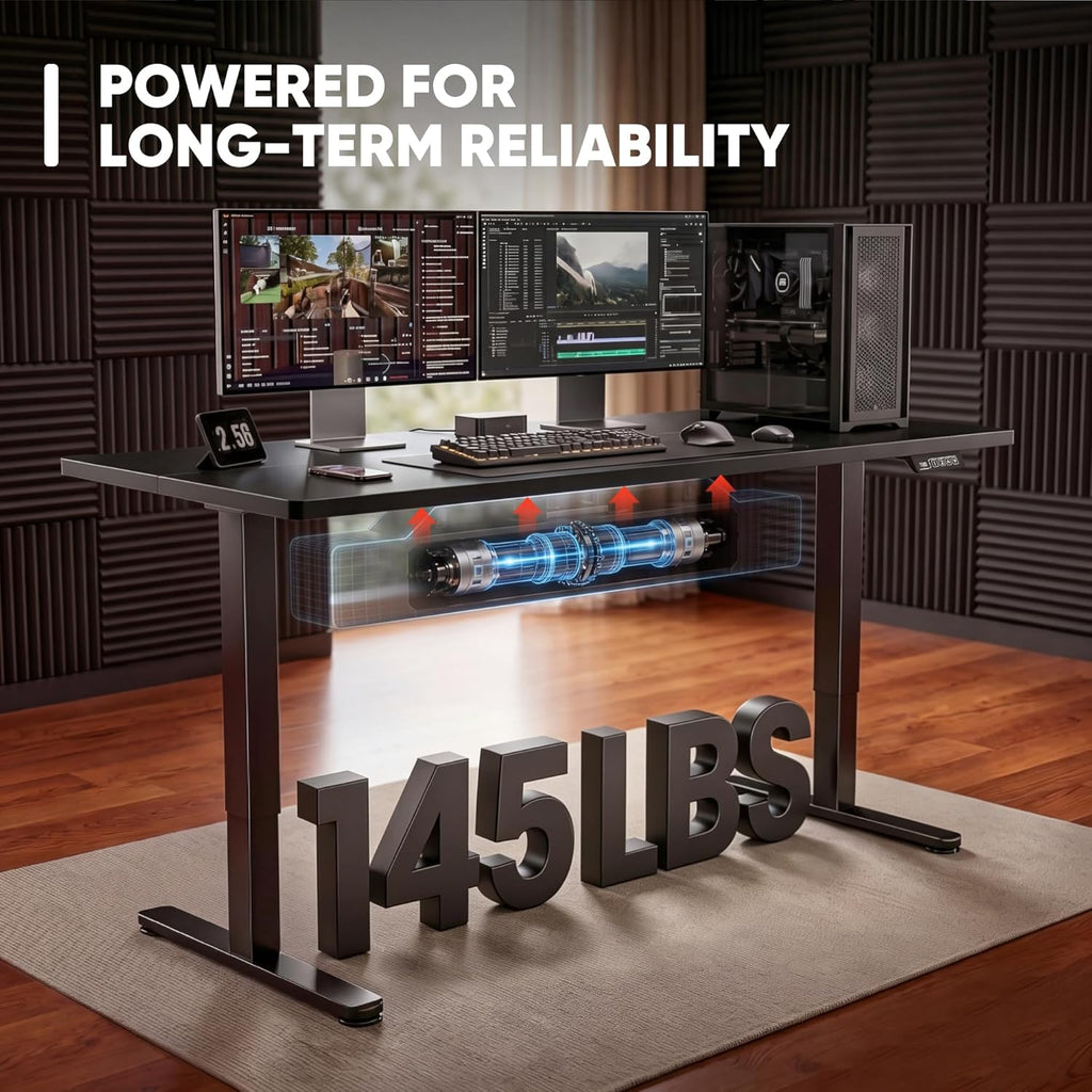 55 X 24 Inches Electric Height Adjustable Standing Desk Large Sit Stand up Desk Home Office Computer Desk Memory Preset with T-Shaped Metal Bracket, Black
