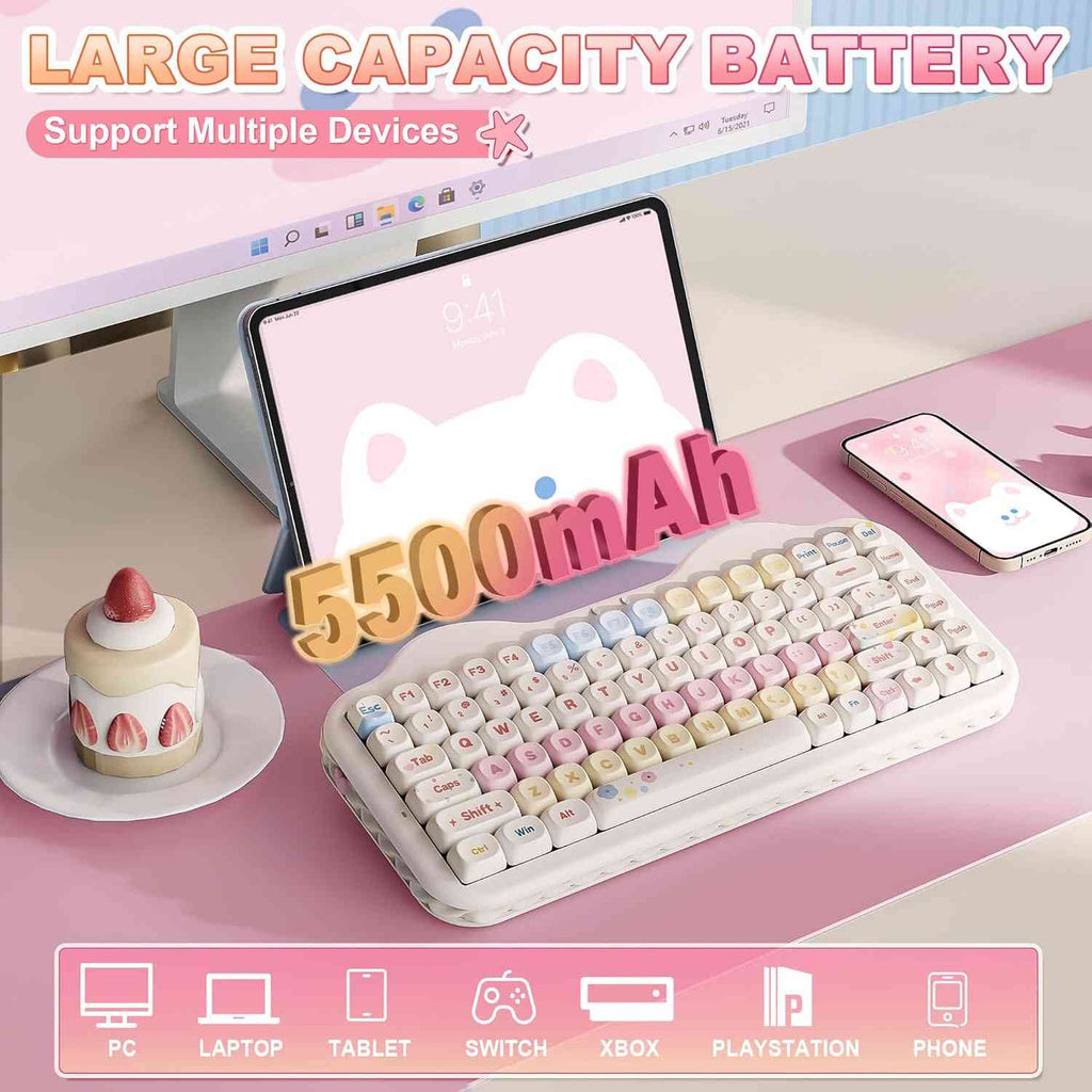 Pink mechanical keyboard with colorful backlit and support for multiple devices