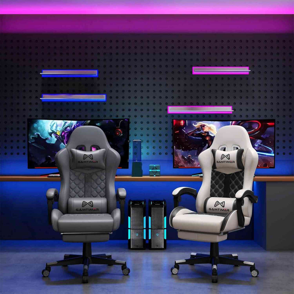 Gaming Chair, 400 Lbs Adult Chair, High Back Computer Chair with Footrest and Linked Armrests, Office Video Game Chair with Lumbar Support (Grey)