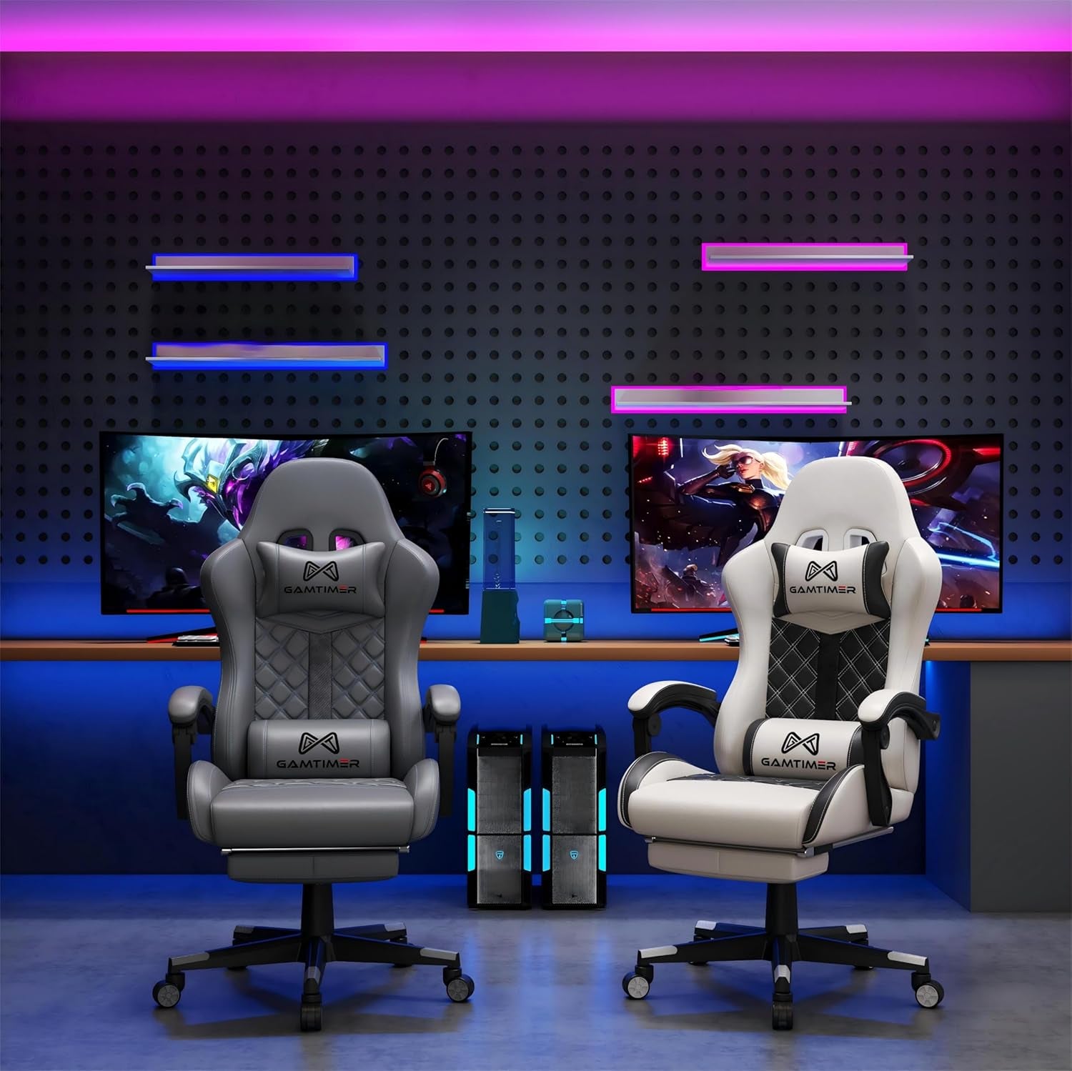 Gaming Chair, 400 Lbs Adult Chair, High Back Computer Chair with Footrest and Linked Armrests, Office Video Game Chair with Lumbar Support (Grey)