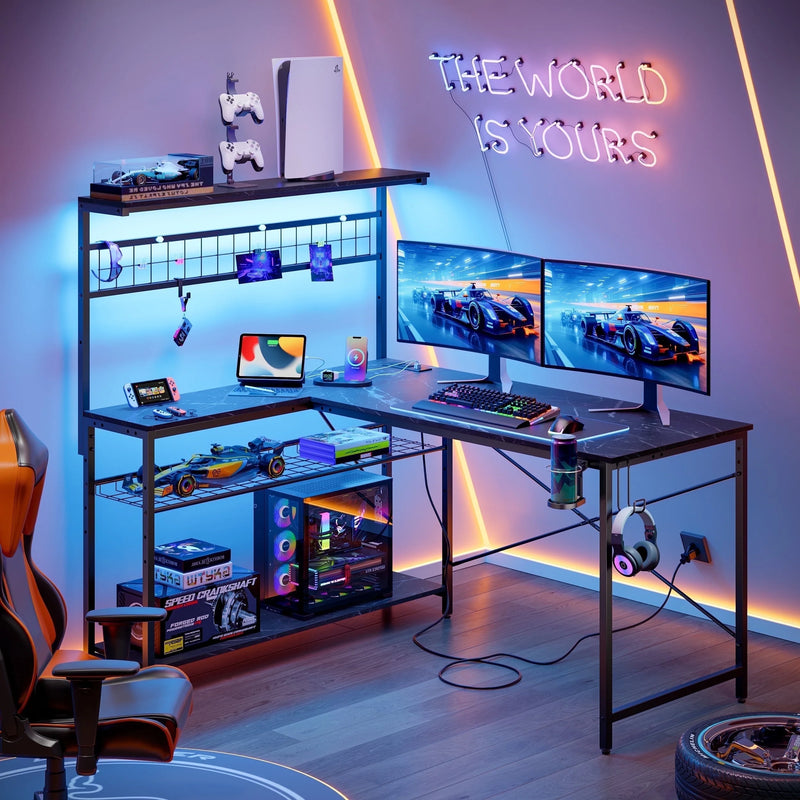 L Shaped Gaming Desk with Power Outlets