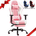 PC Gaming Chair Massage Ergonomic Office Desk Chair Racing PU Leather Recliner Swivel Rocker with Headrest and Lumbar Pillow, Pink-White