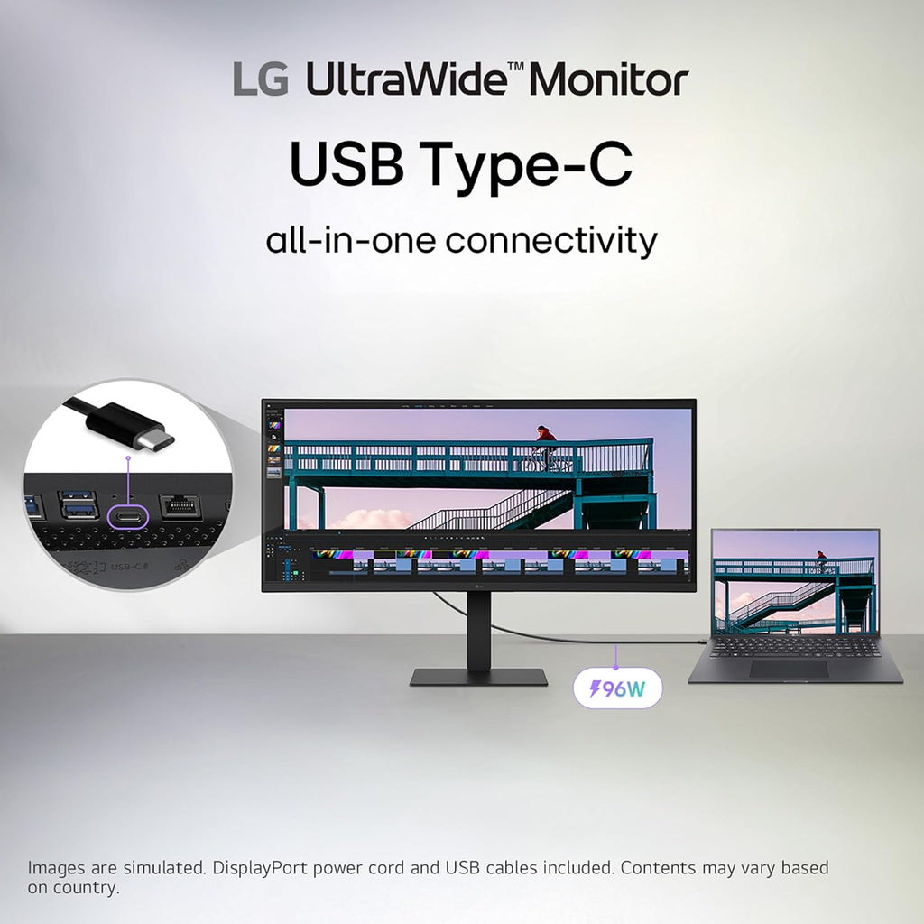 LG 34U650A-B 34-Inch Ultrawide WQHD (3440 X 1440) IPS Curved Wide Computer Monitor, 100Hz, HDR10, Built-In Speaker, HDMI, Displayport, USB Type-C PD 96W, Tilt/Height/Swivel Adjustable Stand, Black