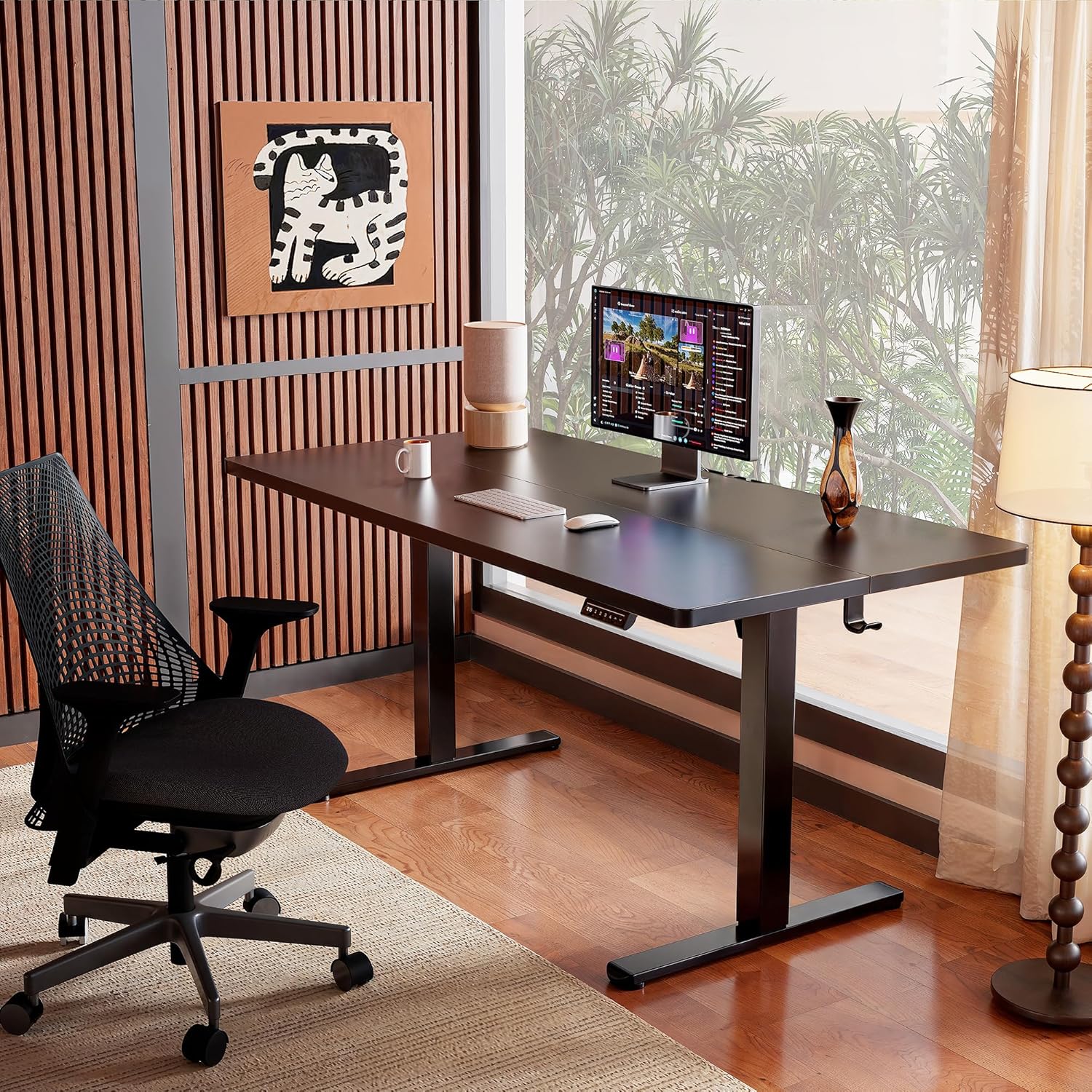 Height Adjustable Electric Standing Desk, 55 X 28 Inches Sit Stand up Desk, Memory Computer Home Office Desk, Black