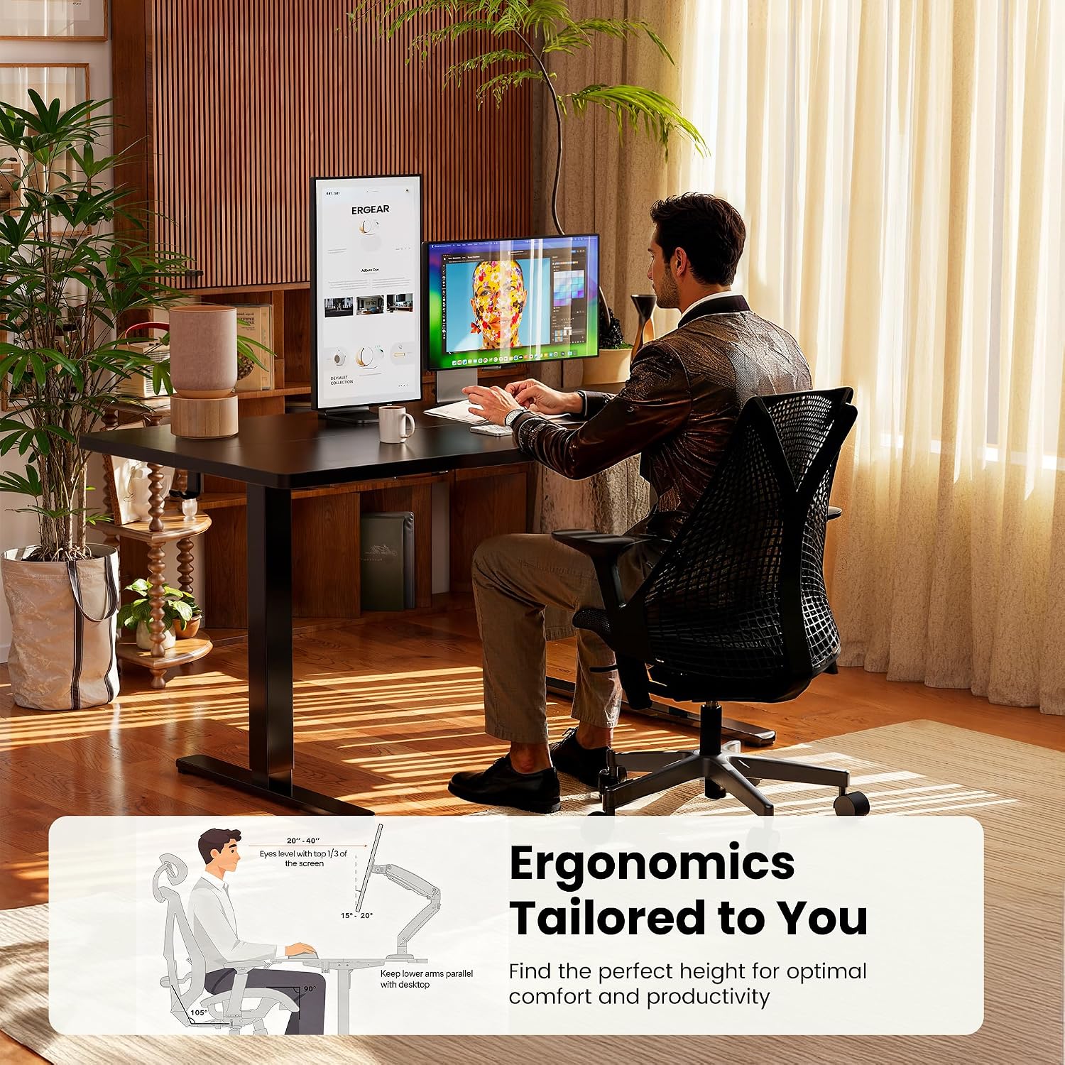 Height Adjustable Electric Standing Desk, 55 X 28 Inches Sit Stand up Desk, Memory Computer Home Office Desk, Black
