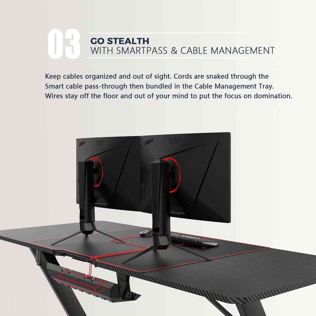 Ergonomic Gaming Desk 55 Inch, Z Shaped Office PC Computer Desk with Mouse Pad, Gamer Tables with Gaming Handle Rack, Cup Holder Headphone Hook