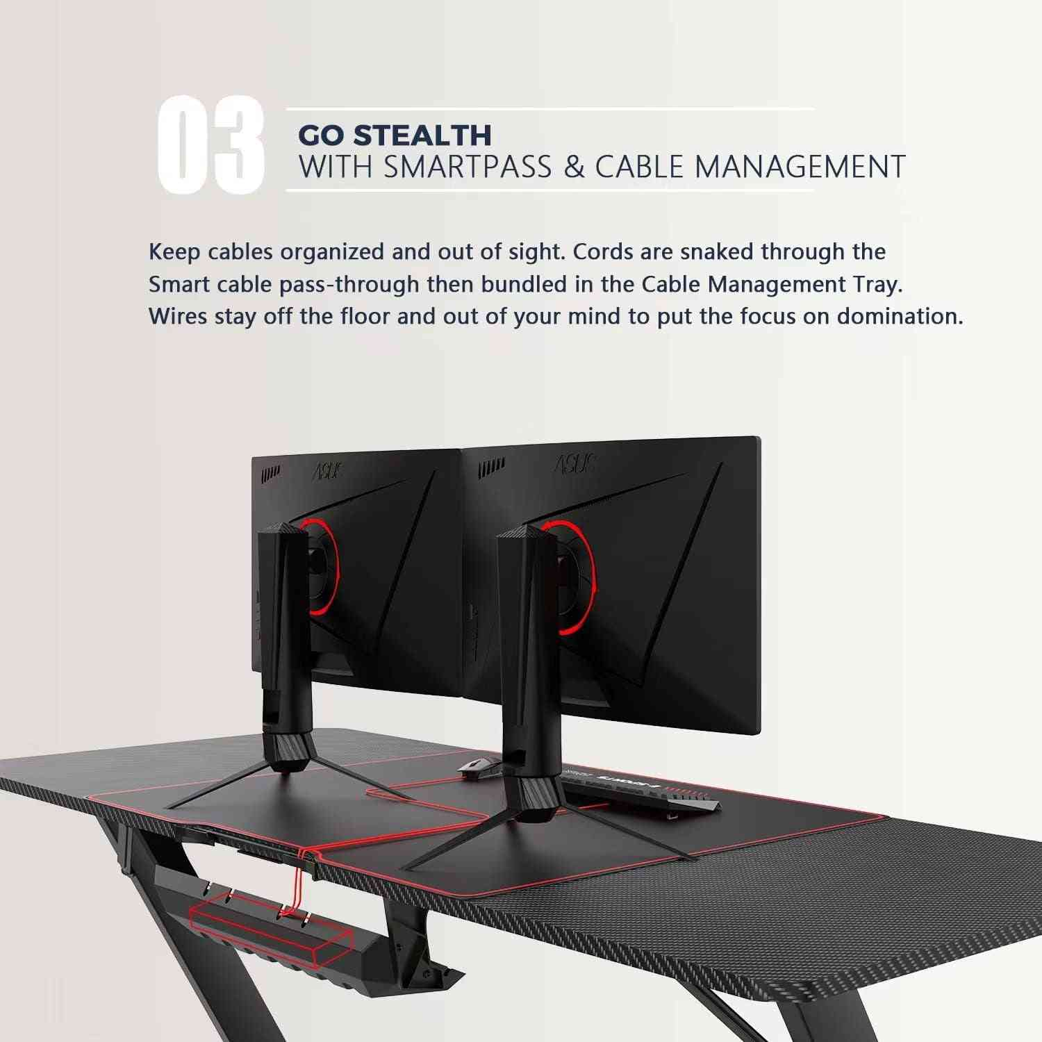 Ergonomic Gaming Desk 55 Inch, Z Shaped Office PC Computer Desk with Mouse Pad, Gamer Tables with Gaming Handle Rack, Cup Holder Headphone Hook