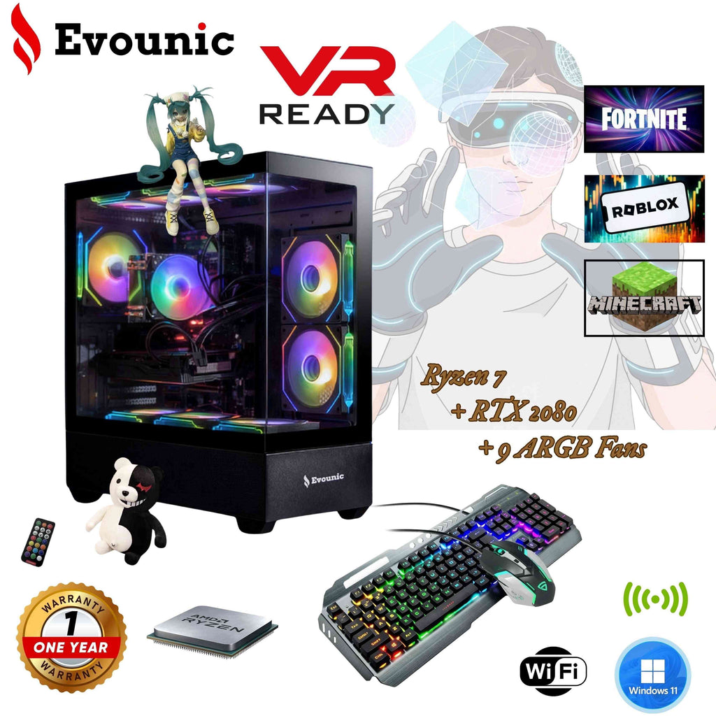 Gamer Master Gaming Desktop PC, AMD Ryzen 7 5800X, NVIDIA Geforce RTX 2080, 16GB DDR4 RAM, 1TB SSD, 650W Power Supply, Wifi 6/Bluetooth 5.4,9*ARGB Fan, Windows 11