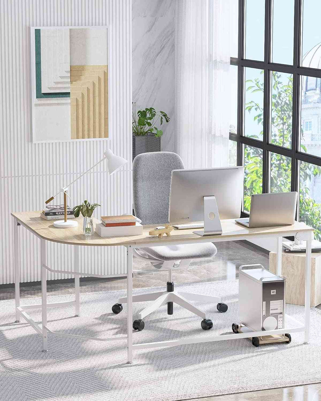 Modern L-Shaped Desk 66'' Corner Computer Desk Home Office Study Workstation Wood & Steel PC Laptop Gaming Table