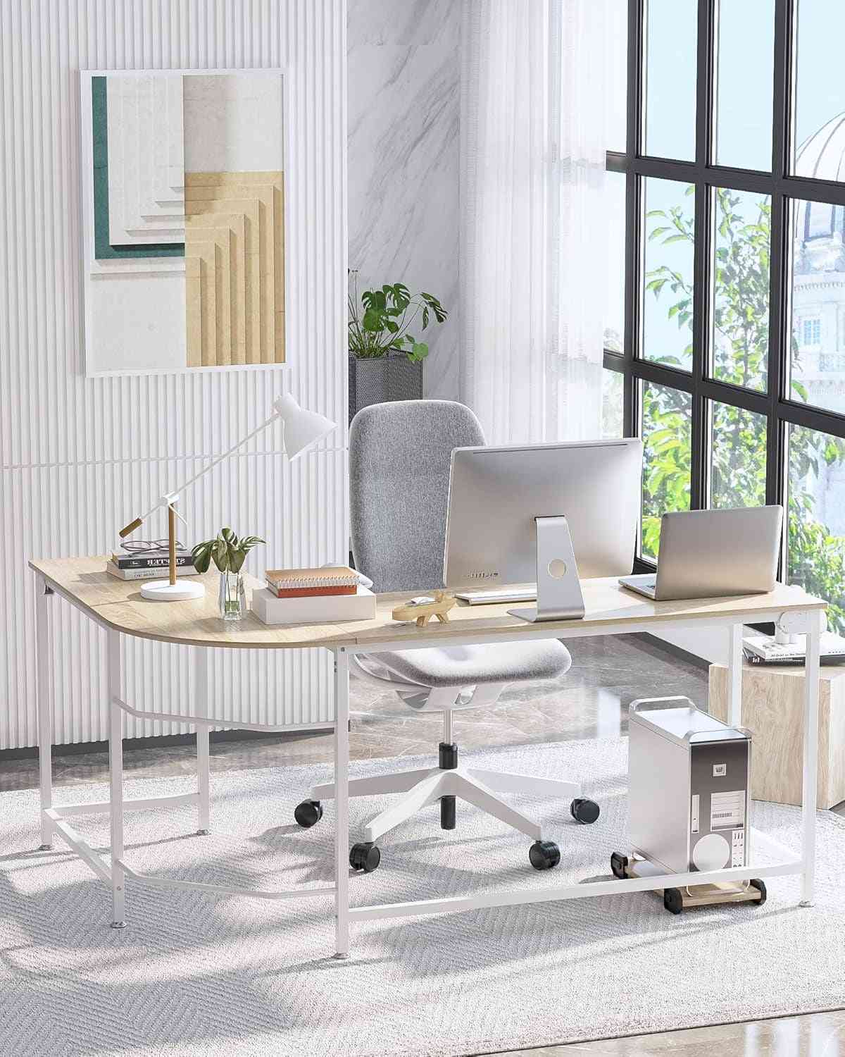 Modern L-Shaped Desk 66'' Corner Computer Desk Home Office Study Workstation Wood & Steel PC Laptop Gaming Table