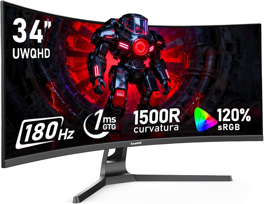 34 Inch Ultrawide Curved 180Hz Gaming Computer Monitor,1500R PC Screen 21:9 UWQHD (3440X1440),120% Srgb,Adaptive Sync,178° Viewing Angle,Display Port、Hdmi,Compatible with Wall Mounting -Black