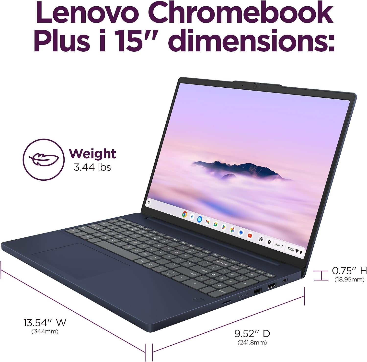 Chromebook plus I 15"- Professional Laptop - Google Gemini - Intel® 3 N355 CPU - 15.3" WUXGA IPS Display - 8GB RAM - 256GB Storage - Integrated Intel® Graphics - Cosmic Blue