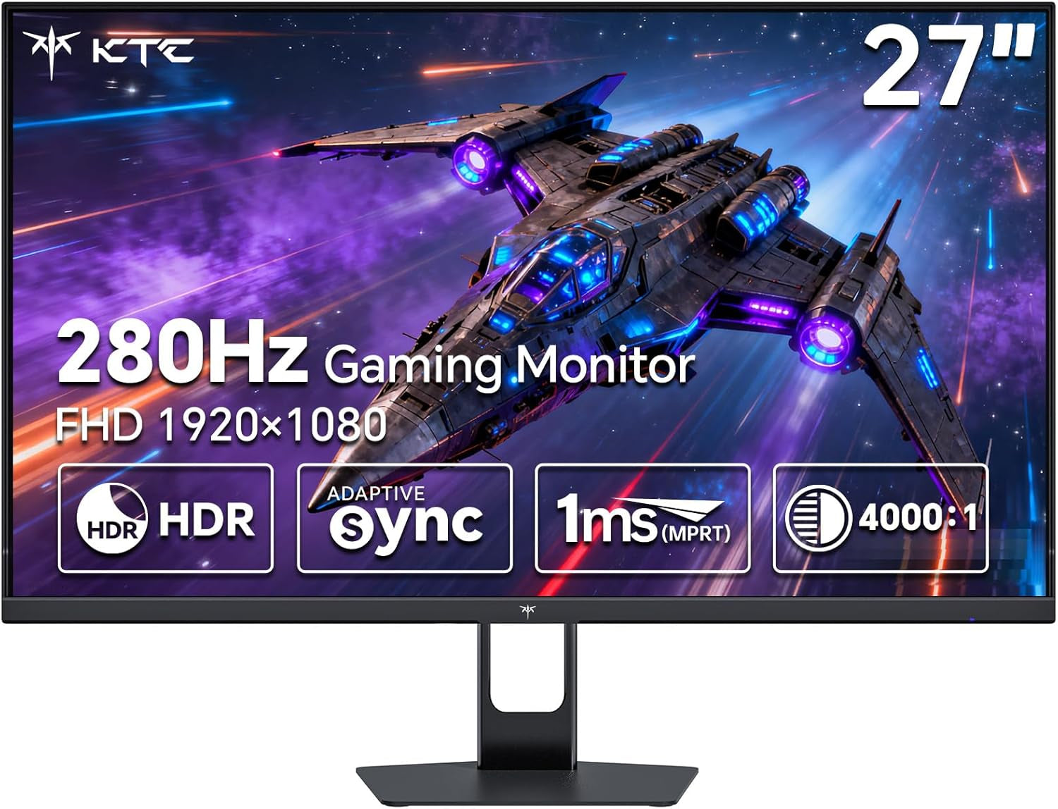 27 Inch 280Hz 240Hz Gaming Monitor, FHD 1080P PC Computer Monitor, Fast VA Panel, 1Ms GTG, Freesync G-Sync Compatible, HDR Support, 126% Srgb, HDMI and Displayport Inputs, H27E22P