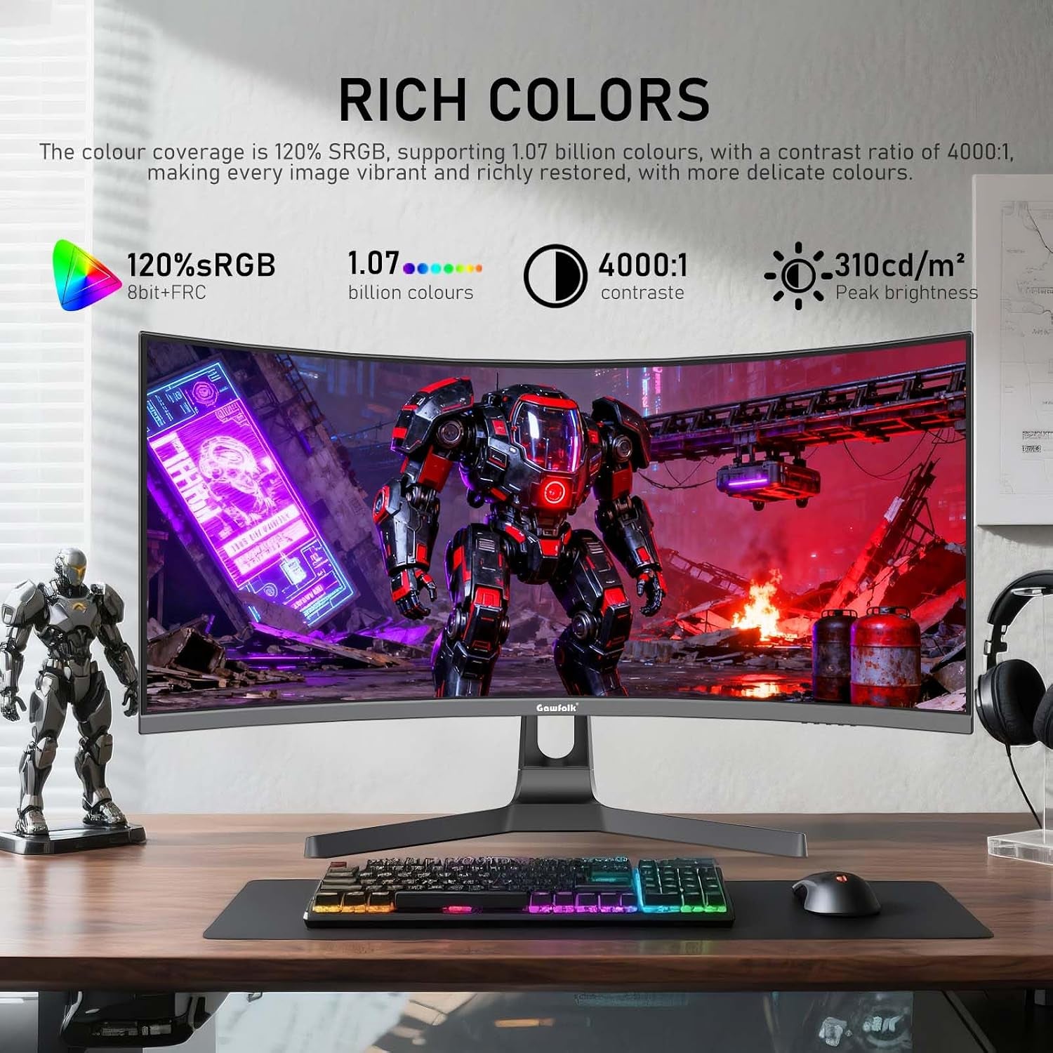 34 Inch Ultrawide Curved 180Hz Gaming Computer Monitor,1500R PC Screen 21:9 UWQHD (3440X1440),120% Srgb,Adaptive Sync,178° Viewing Angle,Display Port、Hdmi,Compatible with Wall Mounting -Black