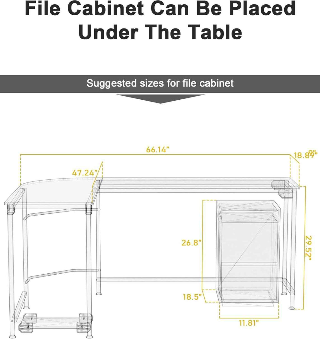 Modern L-Shaped Desk 66'' Corner Computer Desk Home Office Study Workstation Wood & Steel PC Laptop Gaming Table