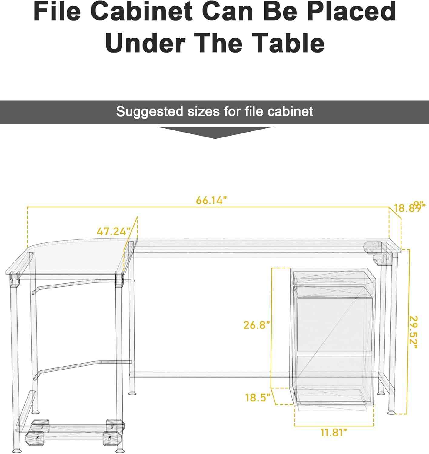 Modern L-Shaped Desk 66'' Corner Computer Desk Home Office Study Workstation Wood & Steel PC Laptop Gaming Table