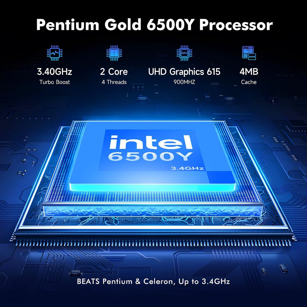 2026 Laptop Computer, Pentium Gold 6500Y (Beat Celeron, up to 3.4Ghz), 8GB RAM 128GB SSD, Bluetooth, Wifi, HDMI, USB-C PD, Privacy Webcam, 38Wh Battery, Thin & Portable Laptops, Work/Business