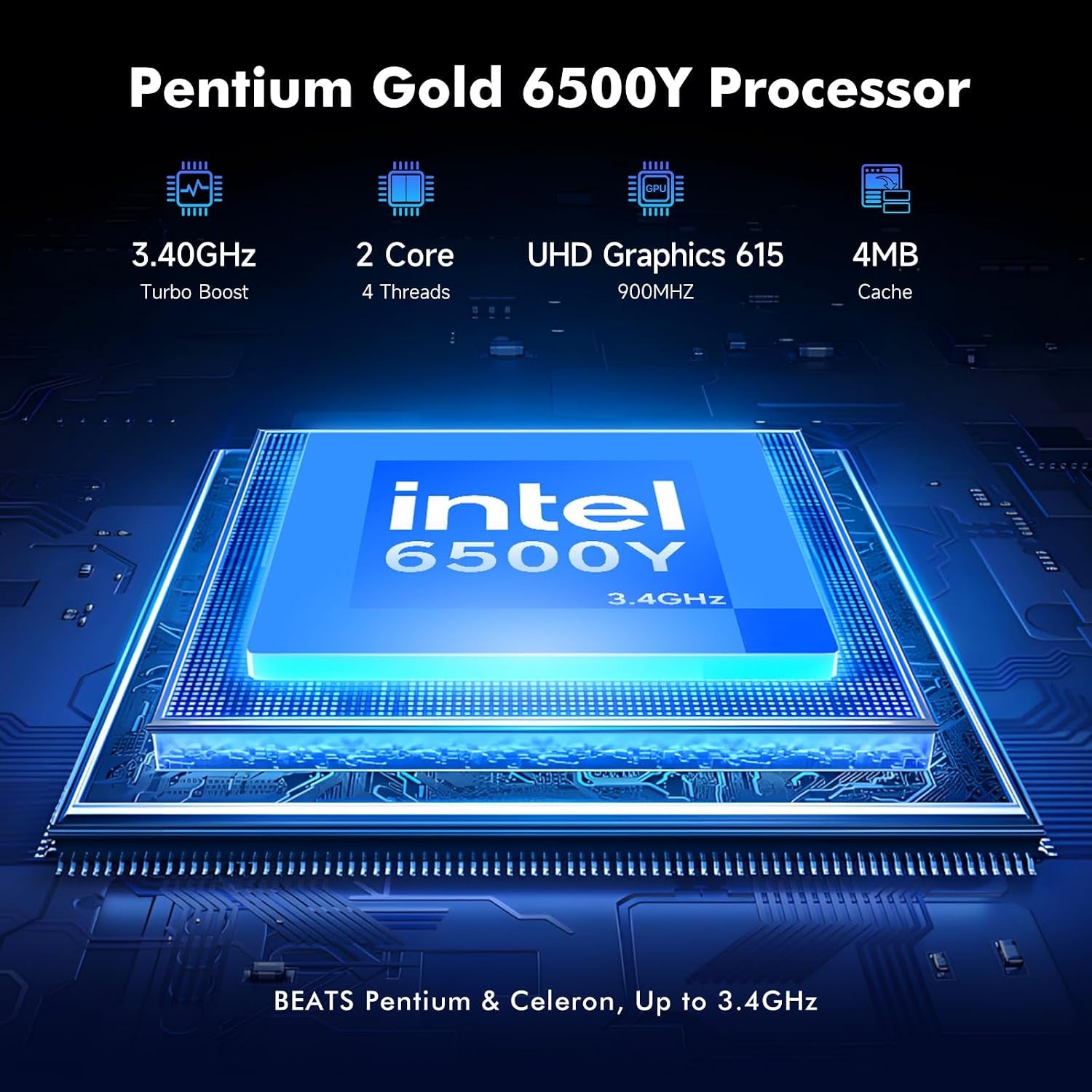 2026 Laptop Computer, Pentium Gold 6500Y (Beat Celeron, up to 3.4Ghz), 8GB RAM 128GB SSD, Bluetooth, Wifi, HDMI, USB-C PD, Privacy Webcam, 38Wh Battery, Thin & Portable Laptops, Work/Business