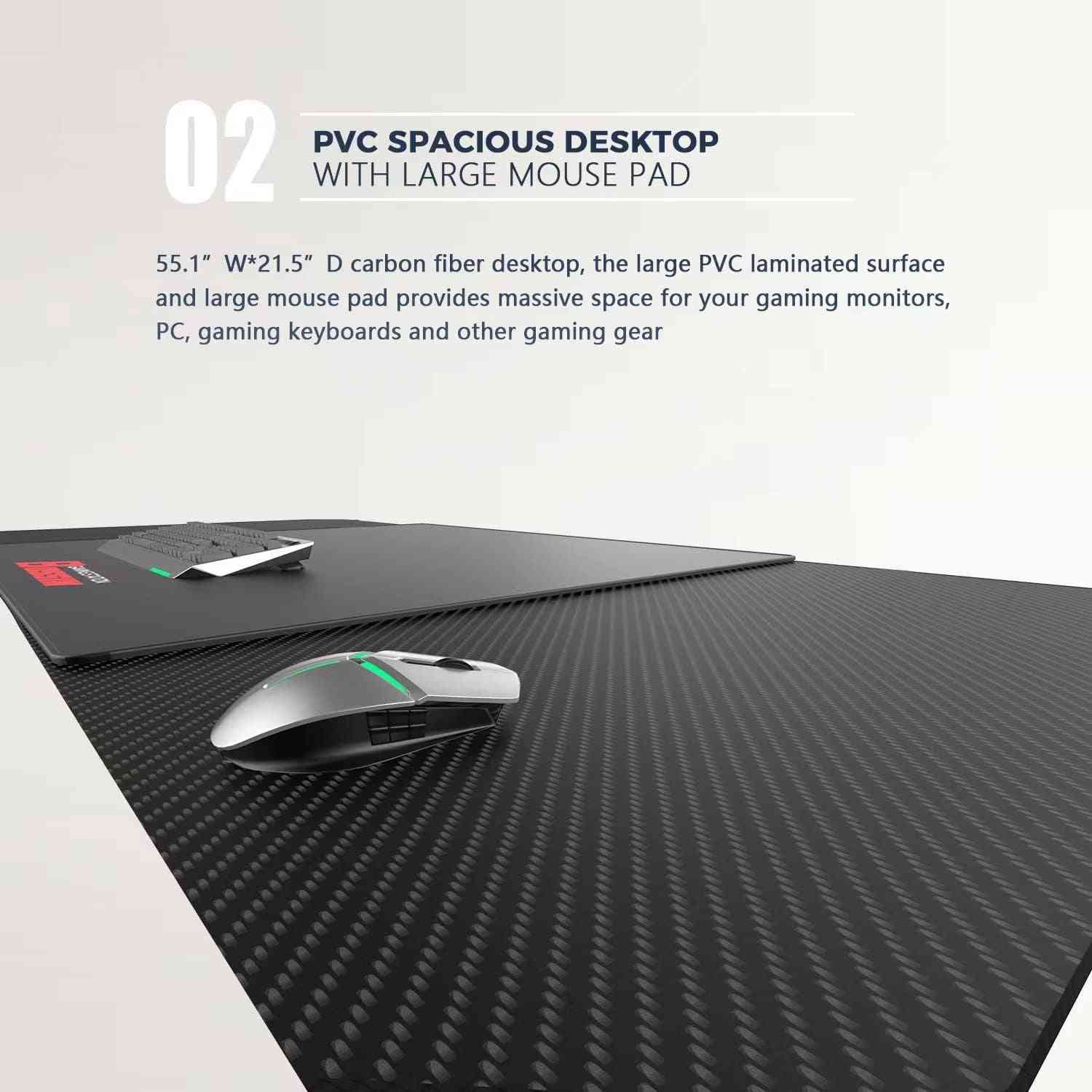 Ergonomic Gaming Desk 55 Inch, Z Shaped Office PC Computer Desk with Mouse Pad, Gamer Tables with Gaming Handle Rack, Cup Holder Headphone Hook