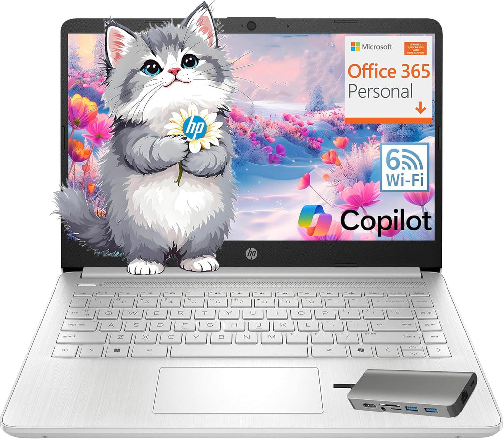 HP Essential Laptop Computer for Home & Student with Office 365, 2026 Edition, 16GB RAM, 128GB Storage- Intel Processor - LED Display, HUB Docking Station, Portable Design, Copilot AI, Windows 11 S