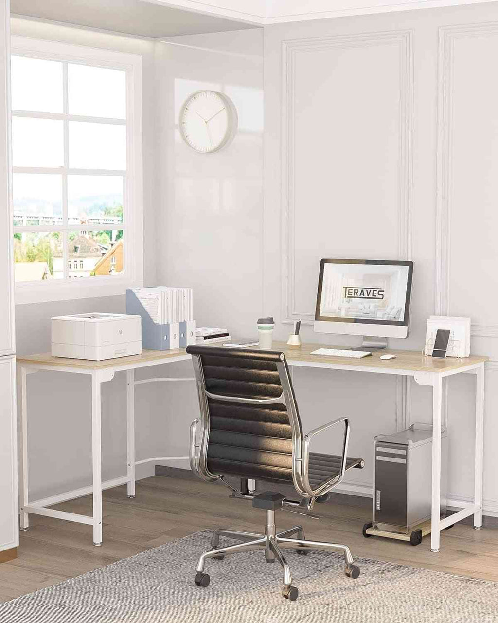 Modern L-Shaped Desk 66'' Corner Computer Desk Home Office Study Workstation Wood & Steel PC Laptop Gaming Table