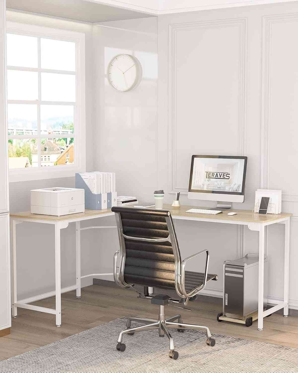 Modern L-Shaped Desk 66'' Corner Computer Desk Home Office Study Workstation Wood & Steel PC Laptop Gaming Table