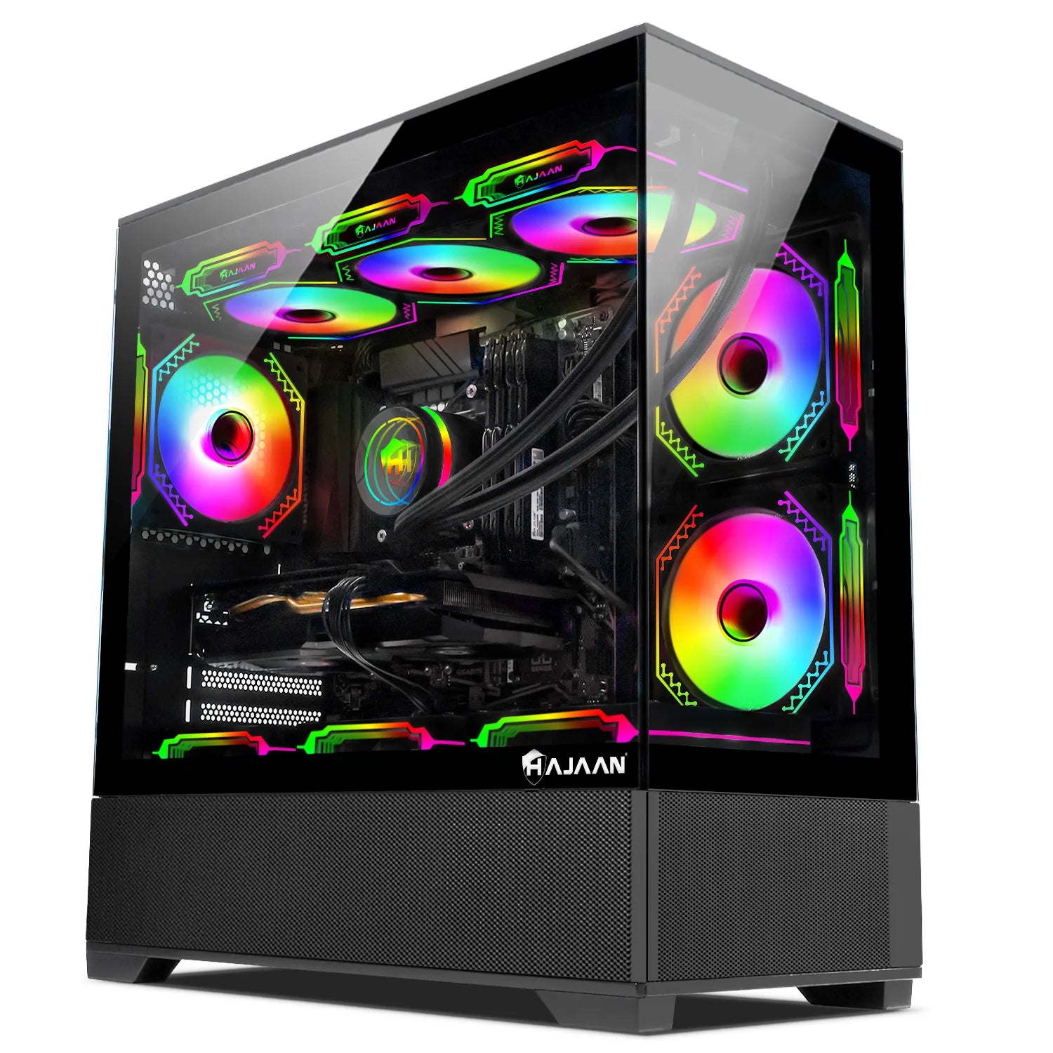 HAJAAN Superx Liquid Cooled Gaming PC Tower Desktop - MSI 27-Inch Curved Gaming Monitor Combo - 32GB DDR4 RAM - 1TB Nvme SSD - Wifi 6 - Bluetooth - Windows 11 Pro