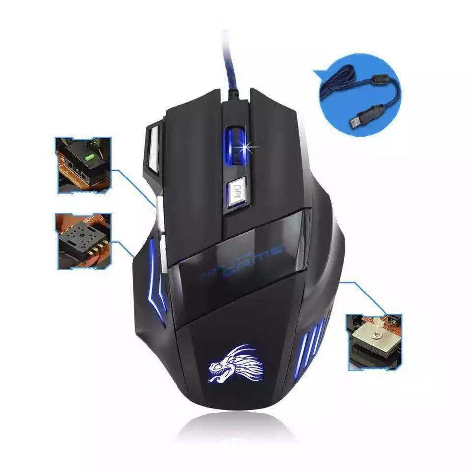 5500 DPI Gaming Mouse 7 Button USB Wired LED Breathing Fire Button Laptop PC