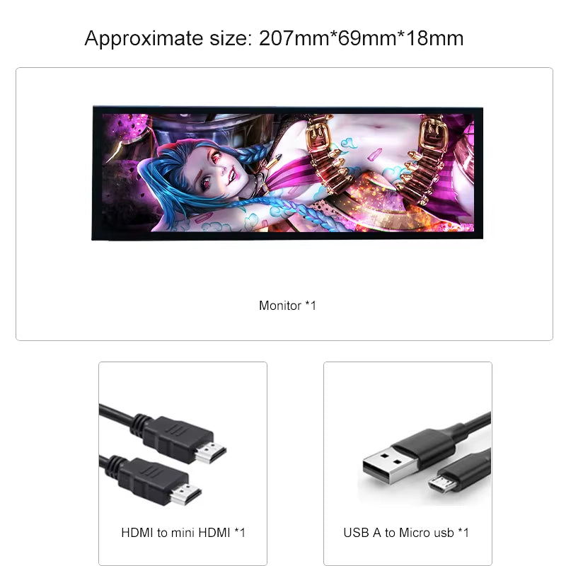 7.9 Inch 400X1280 IPS AIDA64 Mini Gaming Monitor CPU Temperature Display HDMI Secondary Monitor for Computer Case Raspberry Pi