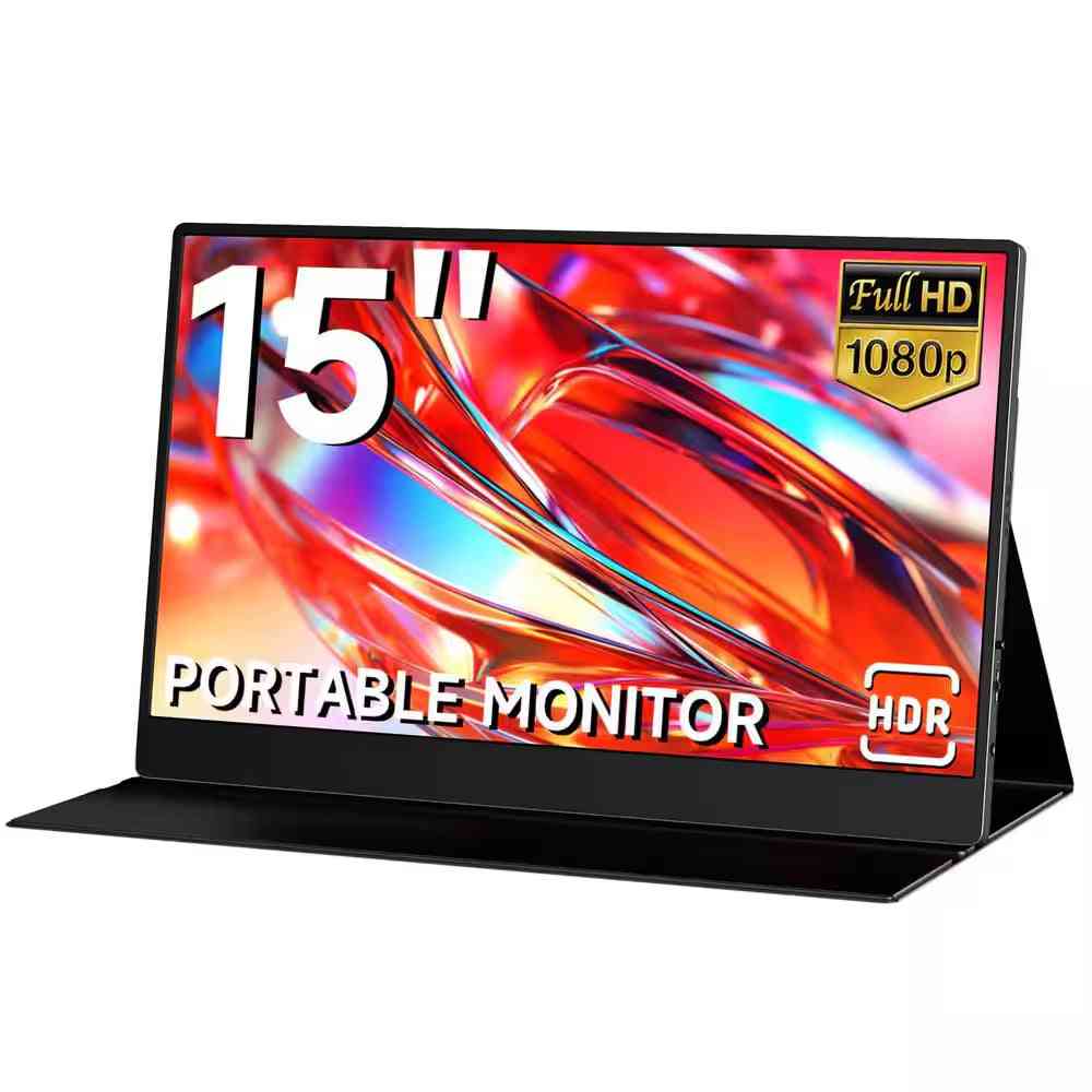 15 In. FHD 1080P Portable Monitor USB-C HDMI HDR IPS with Speakers and Smart Cover