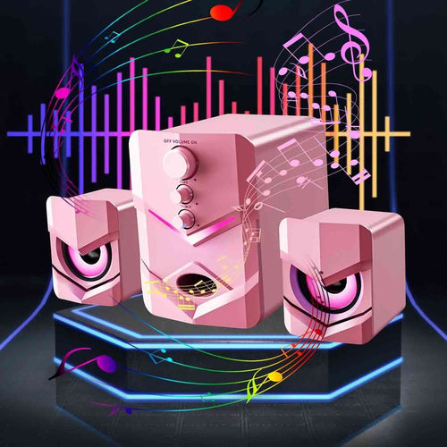 2.1 Channel Bluetooth Computer Speakers - 5W Heavy Bass Desktop Audio System with LED Lights - USB Powered PC Speakers for Gaming and Music - 3.5Mm AUX Connection
