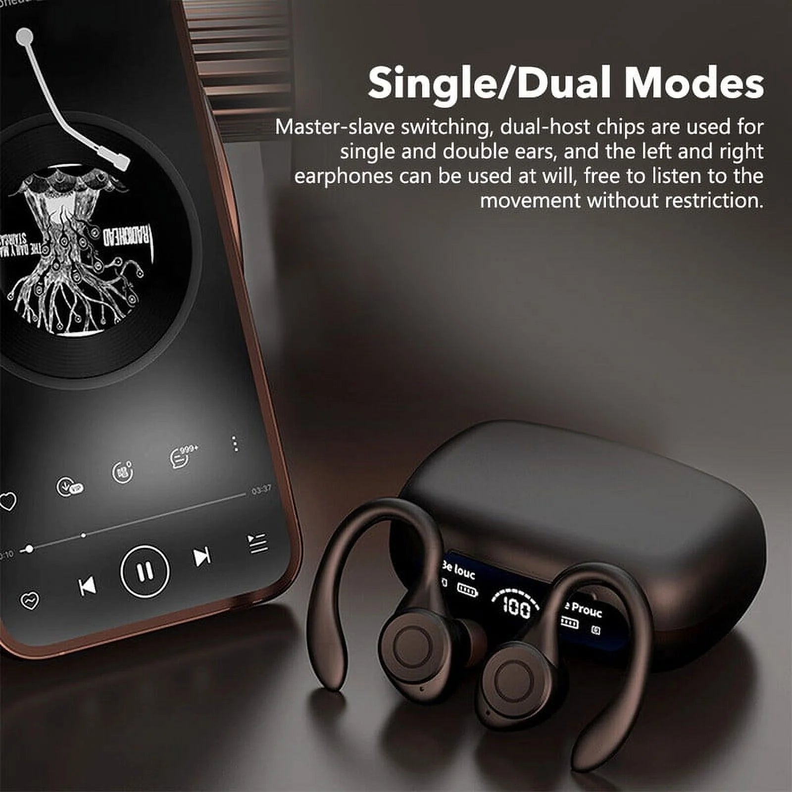 Wireless Earbuds Bluetooth 5.3 TWS Headphones LED Diaplay Hi-Fi Sweatproof Noise Canceling Earhooks Earphone with Charging Case