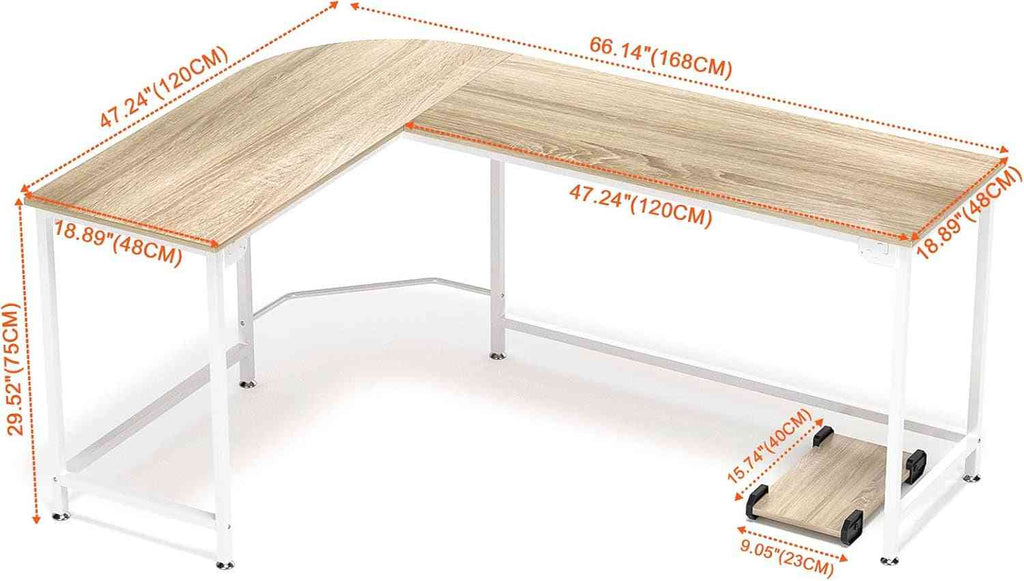 Modern L-Shaped Desk 66'' Corner Computer Desk Home Office Study Workstation Wood & Steel PC Laptop Gaming Table