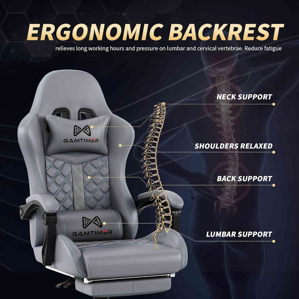 Gaming Chair, 400 Lbs Adult Chair, High Back Computer Chair with Footrest and Linked Armrests, Office Video Game Chair with Lumbar Support (Grey)