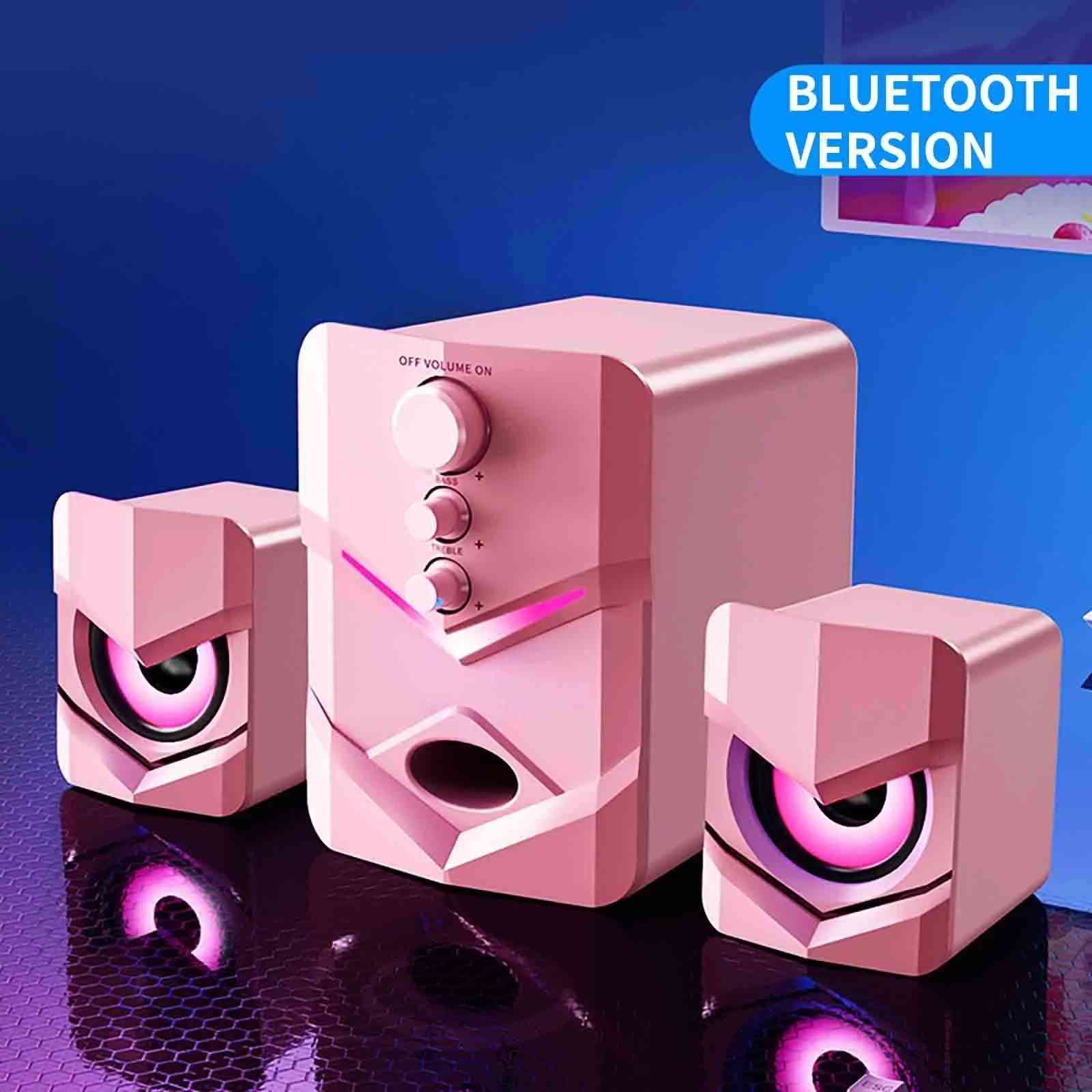 2.1 Channel Bluetooth Computer Speakers - 5W Heavy Bass Desktop Audio System with LED Lights - USB Powered PC Speakers for Gaming and Music - 3.5Mm AUX Connection