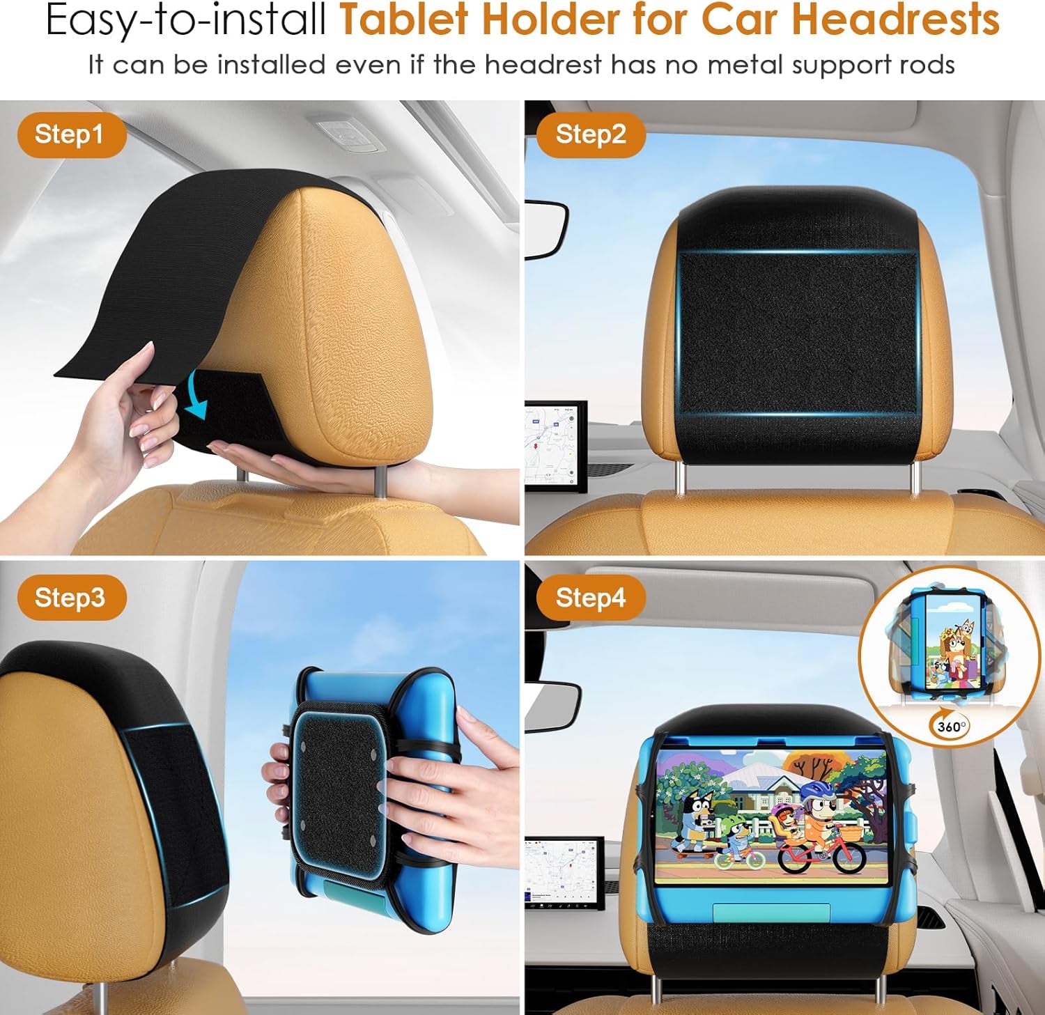 2 Pack Universal Tablet Holder - Compatible with 7-12.9 Inch Tablets & Switch Game Machine - Car Headrest Mount with Adjustable Angle & Safe Silicone Holder - Fits Most Cars