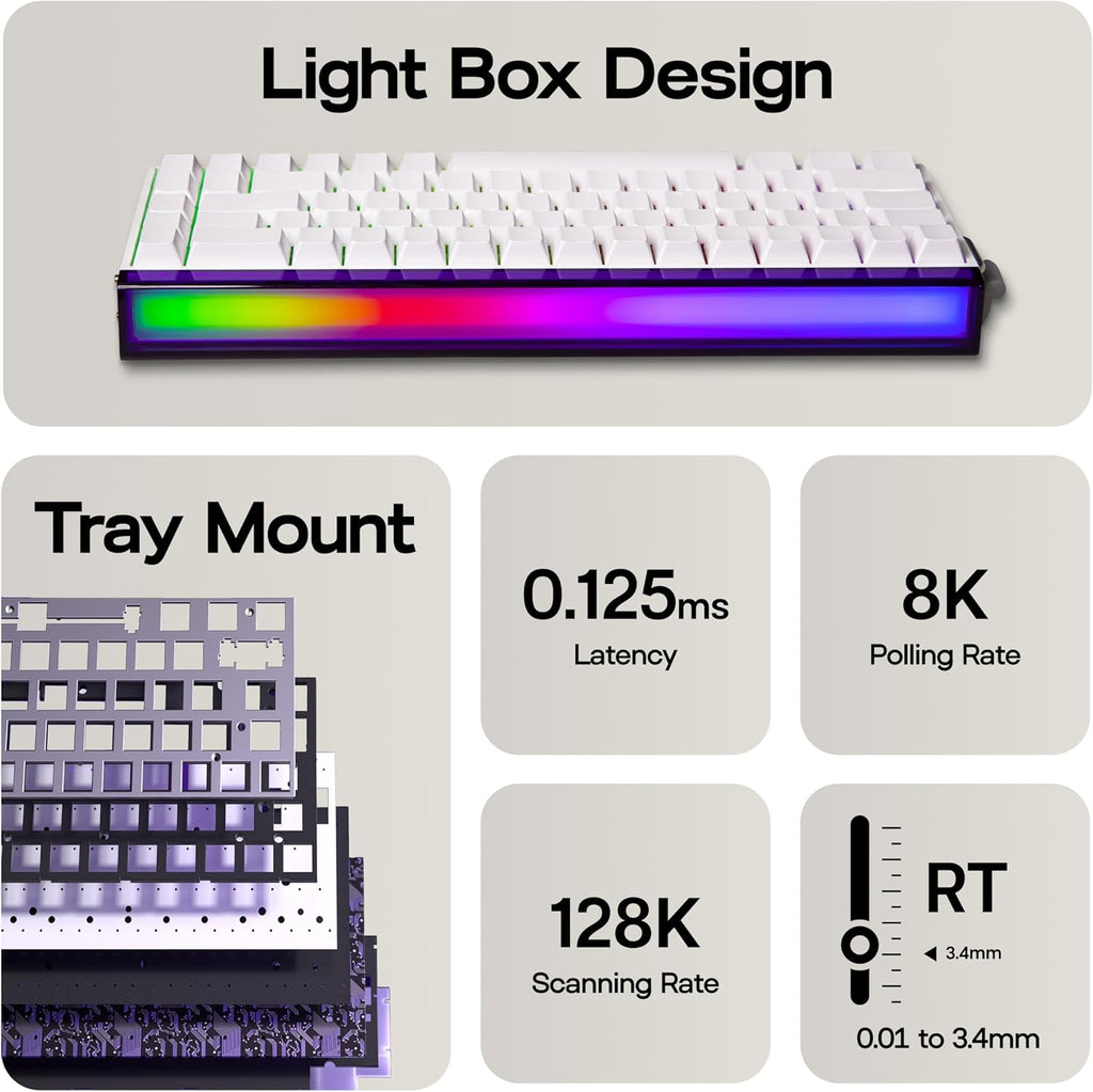 Aula Hero68 HE Wired Magnetic Gaming Keyboard, Rapid Hall Effect Keyboard with 0.01Mm Adjustable Actuation, 8Khz Polling, 5-Layer Sound Dampening, RGB Lightbox & Backlit (White)