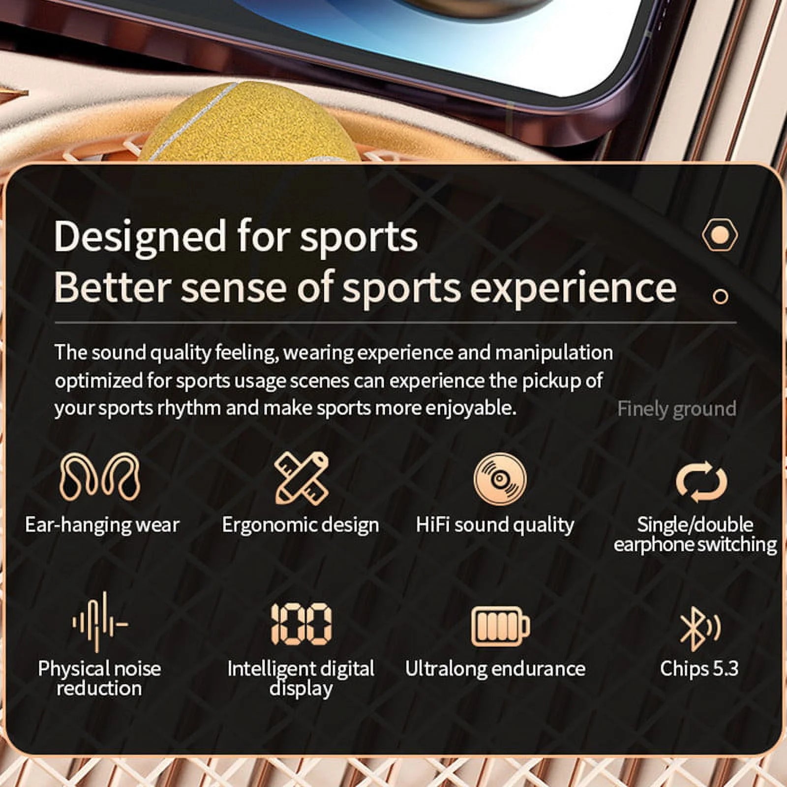 Wireless Earbuds Bluetooth 5.3 TWS Headphones LED Diaplay Hi-Fi Sweatproof Noise Canceling Earhooks Earphone with Charging Case