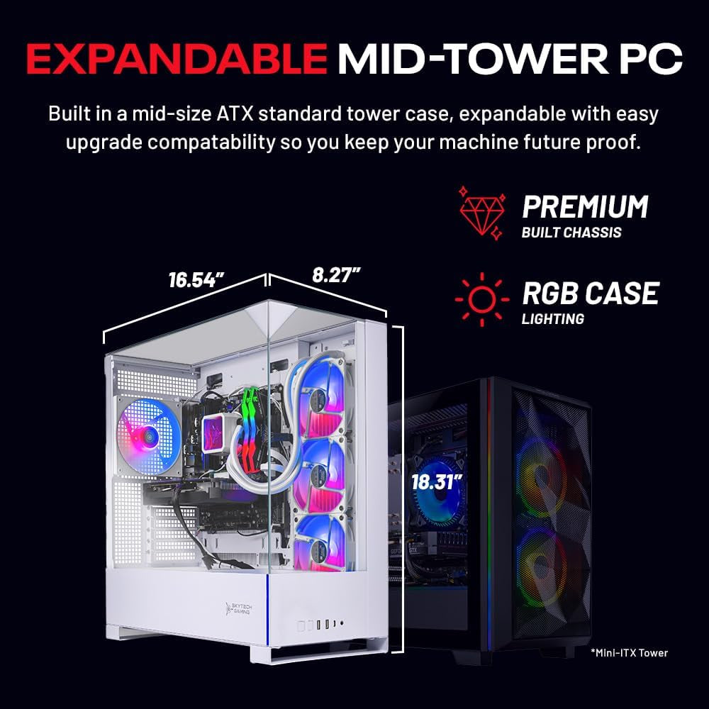 Skytech Gaming Archangel 5 Gaming PC, AMD Ryzen 7 7700 3.8Ghz, NVIDIA RTX 5060, 1TB Nvme SSD, 32GB DDR5 RAM 6000, 750W Gold PSU, Wi-Fi, Win 11, Desktop